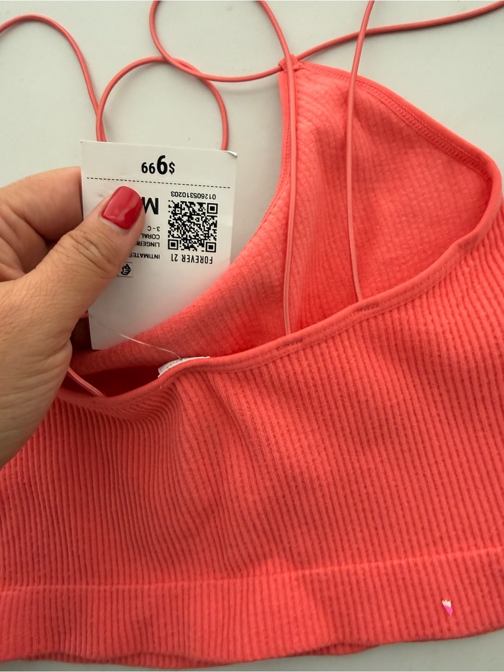 Forever 21 Coral Ribbed Spaghetti-Strap Crop Camisole - Picture 3 of 3